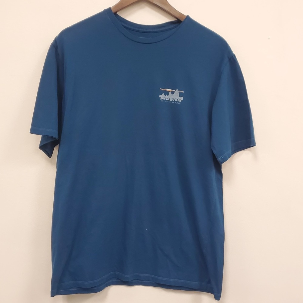 Patagonia Mens Organic Cotton Short Sleeve Graphic T‎ Shirt Size M Blue Granola